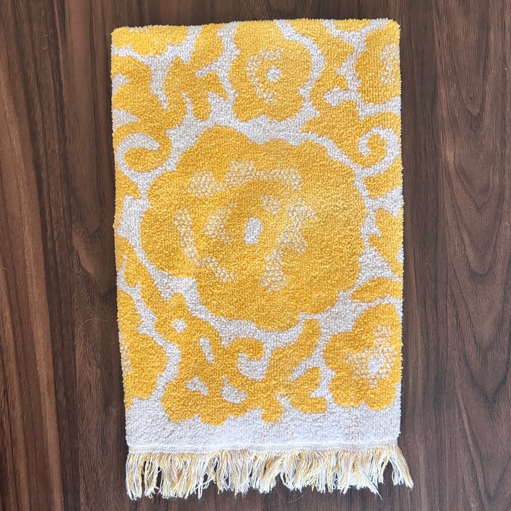 Vintage 70s 60s Wabasso Cotton Hand Towel – Yellow Floral Jacquard